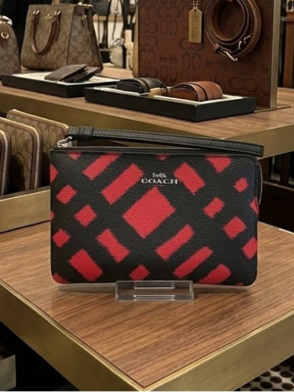 COACH Corner Zip Wristlet in Wild Plaid - Picture 1 of 7